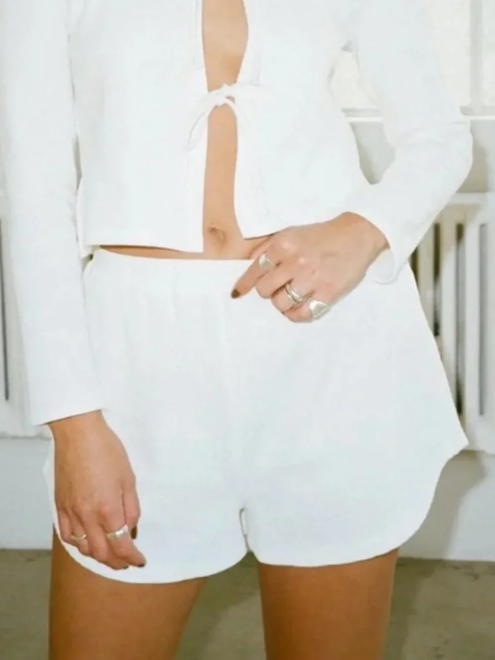 Lisa Says Gah Mia Waffle Knit Shorts - Cream - Size Medium